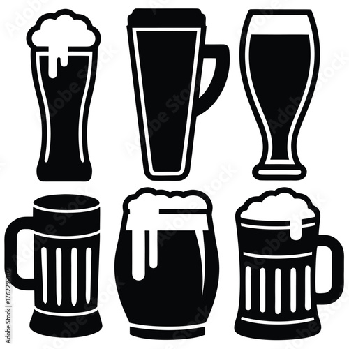 Beer Glass and Mug Silhouette Icon Set