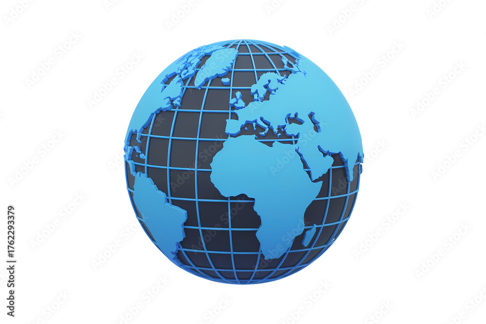 Naklejka premium 3d icon illustration of blue world globe illustration showing continents and oceans. Isolated on transparent background, png