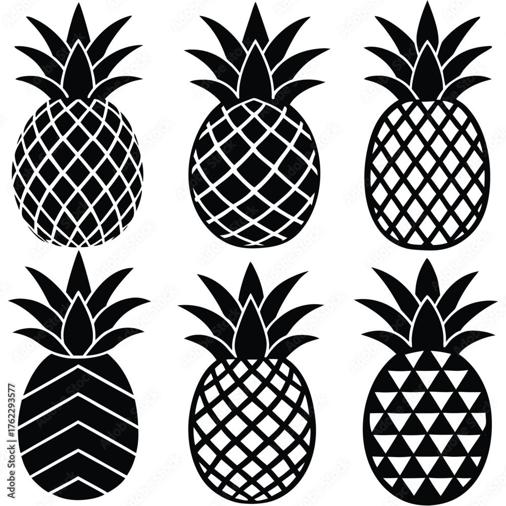 Fototapeta premium Pineapple Silhouette Vector Icon Set