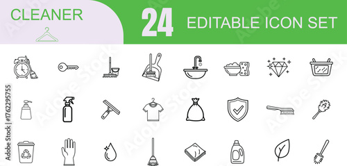 Collection of 24 editable hand drawn icons for cleaning services and products