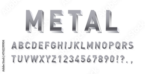 Silver text effect. Vector realistic set with shiny metallic letters, numbers, symbols, metal alphabet. Luxury metallic typographic abc for emblem, logo, credit cards. Vector typeface for web design