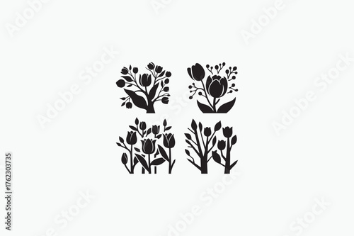 Tulip poplar Tree vector silhouettes black image. eps