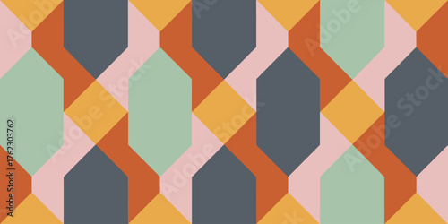 Abstract geometric pattern with interlocking shapes in pastel and muted earth tone colors design art