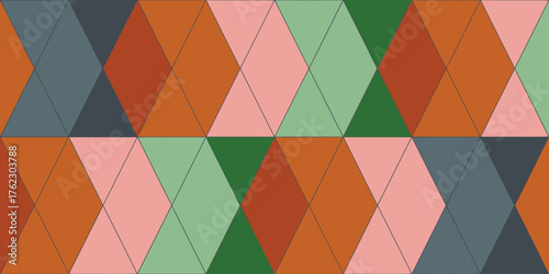 Colorful diamond pattern with shades of orange green pink and blue in a geometric arrangement design
