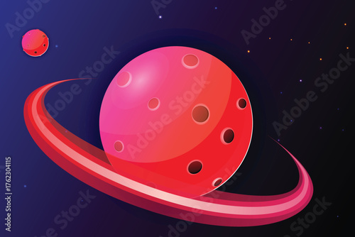 The Red Planet with its atmosphere, dust ring, and natural satellite against the backdrop of endless space and the constellation Ursa Major.
