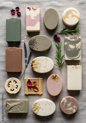 Wallpaper Mural Artisan Soap Bars on Linen Flatlay Torontodigital.ca