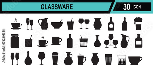 Clean and modern vector illustration of various glassware items for drinks and cocktails