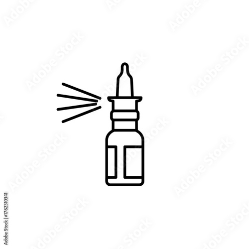 Allergy nasal spray bottle with liquid spray, vector illustration. Seasonal sickness treatment. Spring pollination time