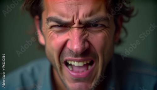 Agonized Man Grimacing in Pain – Emotional Reaction Close-Up Video