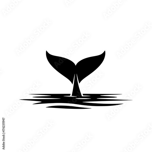 Whale Tail Silhouette Rising from Water