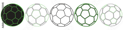 Football ball vector icon set. Soccer balls icons. soccer ball icons, football or soccer ball icon set in different styles, football simple outline color black style, Vector illustration
