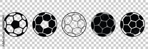 Football ball vector icon set. Soccer balls icons. soccer ball icons, football or soccer ball icon set in classic styles, football simple black style, Vector illustration set of 5