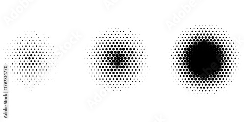 Halftone gradient. Dotted gradient, smooth dots spraying and halftones dot background seamless horizontal geometric pattern vector template set. unique dots modern circles