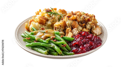 Thanksgiving Dinner Plate with Turkey Stuffing and... isolated on a transparent background