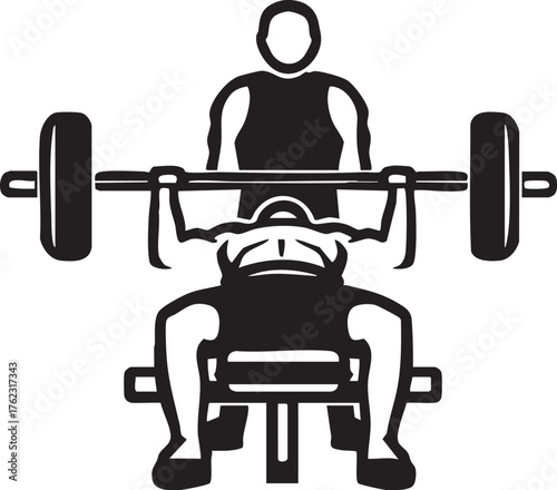 Hand-drawn bench press sketch with lifter and spotter for fitness, gym safety, strength training, and workout concepts