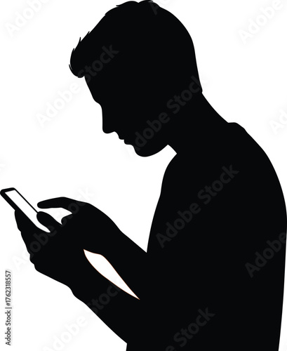 Silhouette of a man using a smartphone person mobile, silhouette, person, man, smartphone, mobile, phone, cell, technology, communication, texting, browsing, internet, online, social media, digital, c