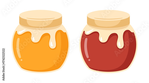 Two delicious honey pots with dripping toppings perfect for your food designs
