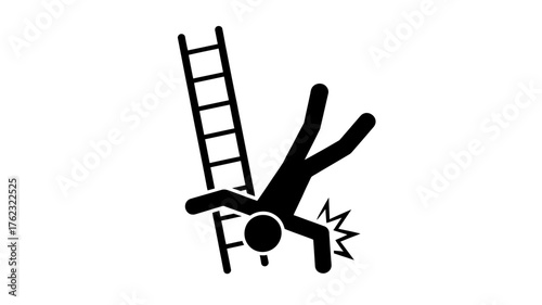 Safety icon depicting a person falling from a ladder warning sign