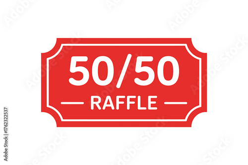 Bold red 50/50 raffle ticket graphic for fundraisers and events