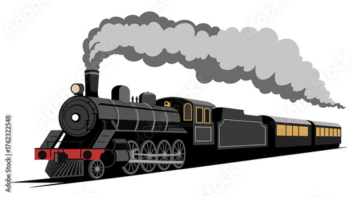 Vintage steam locomotive puffing smoke travel journey transportation history
