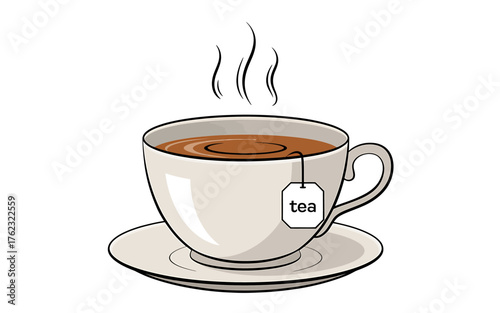 Steaming cup of tea with teabag cozy beverage enjoyment fresh brewed hot drink refreshment