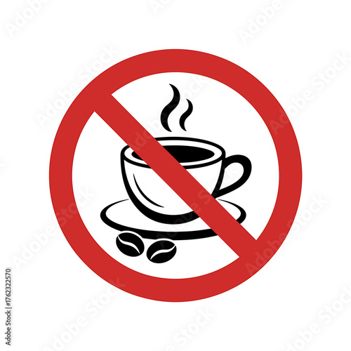Simple prohibition sign design with coffee cup no coffee allowed warning symbol