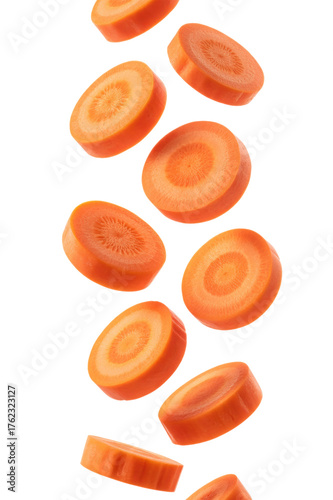 Sliced Carrots Falling isolated on a transparent background