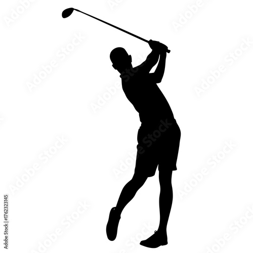 Silhouette of a golfer swinging a club