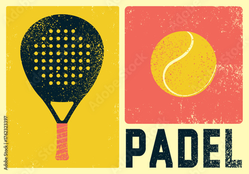 Padel tennis typographical vintage grunge style poster design. Retro vector illustration.