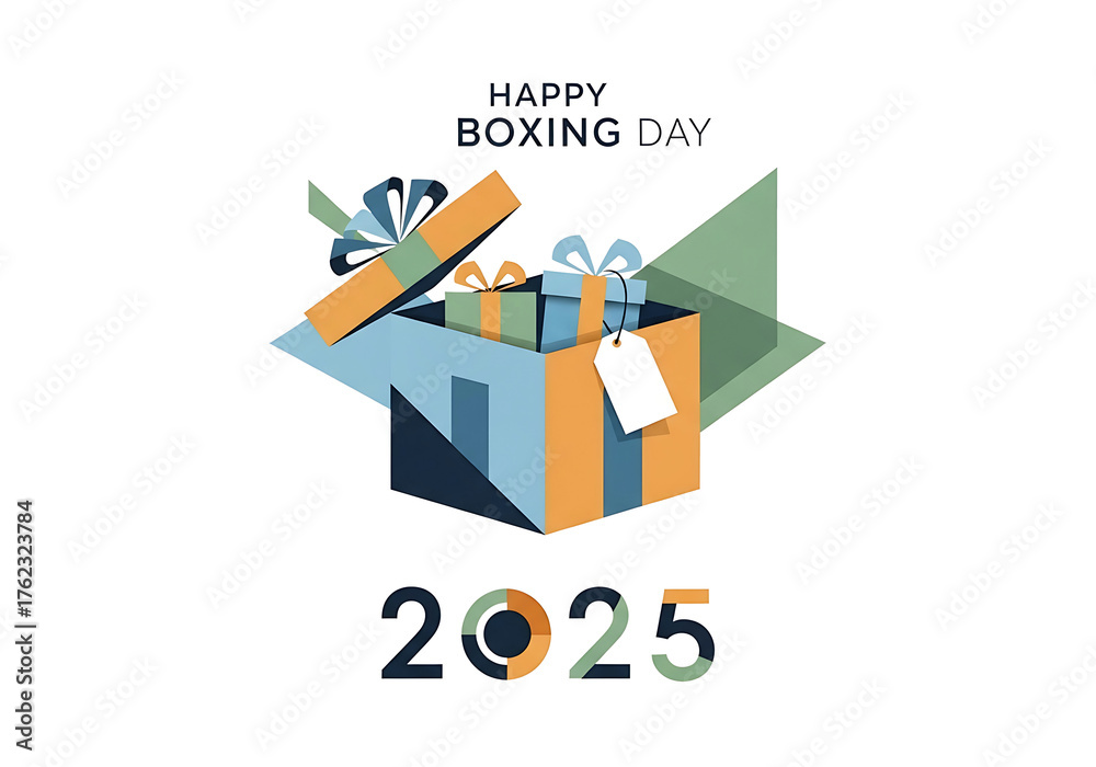 Obraz premium Happy boxing day 2025 abstract geometric gift box isolated on transparent background