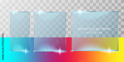 Glass plate frame Glossy window glass with reflections isolated on transparent PNG