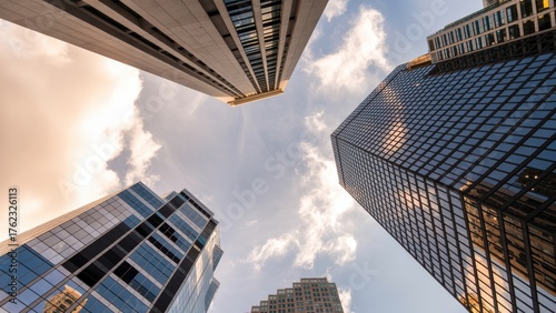Modern skyscrapers reaching skyward perspective cityscape architectural wonder