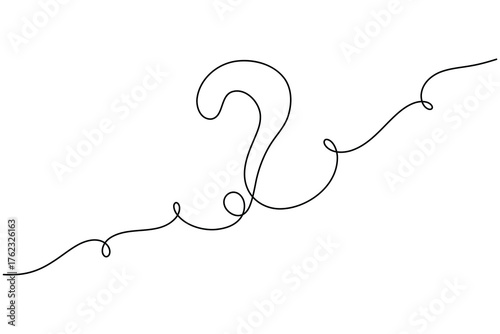 Question mark continuous one line drawing on white background minimalist curved and confusion outline vector illustration
