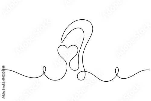 Question mark continuous one line drawing on white background minimalist curved and confusion outline vector illustration