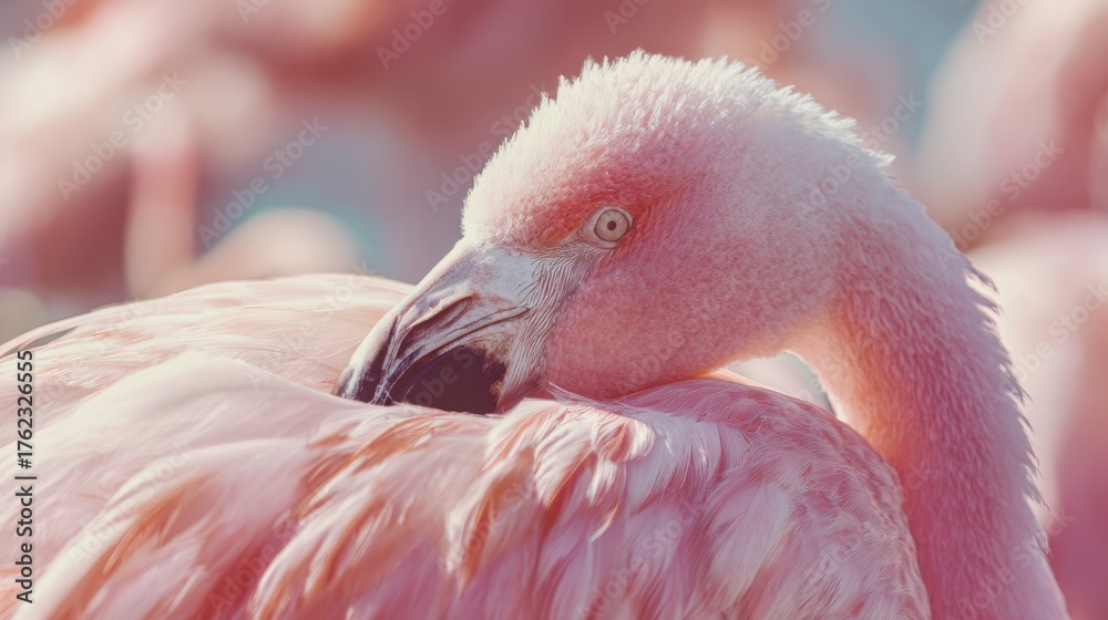 Fototapeta premium Flamingo resting among its flock