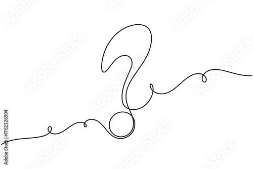 Question mark continuous one line drawing on white background minimalist curved and confusion outline vector illustration