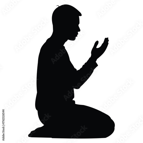 Creative design vector art of silhouette of a muslim man praying on his knees