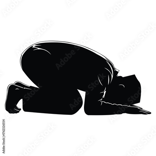 Creative design vector art of silhouette of a muslim man in prostration during prayer