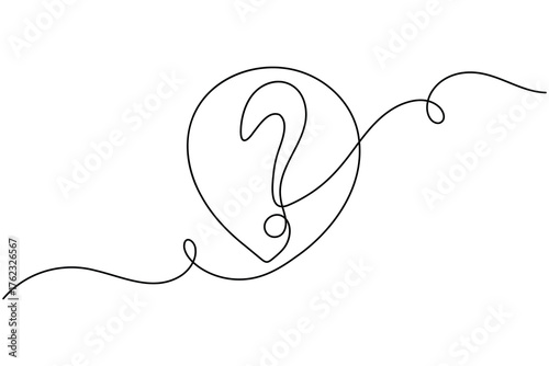Question mark continuous one line drawing on white background minimalist curved and confusion outline vector illustration