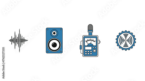 Acoustical Engineering Icons Sound Wave Speaker Sound Meter Vibration