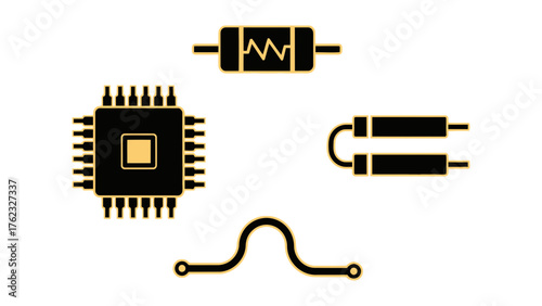 Electrical Components Icons Resistor Microchip Capacitor Circuit Path
