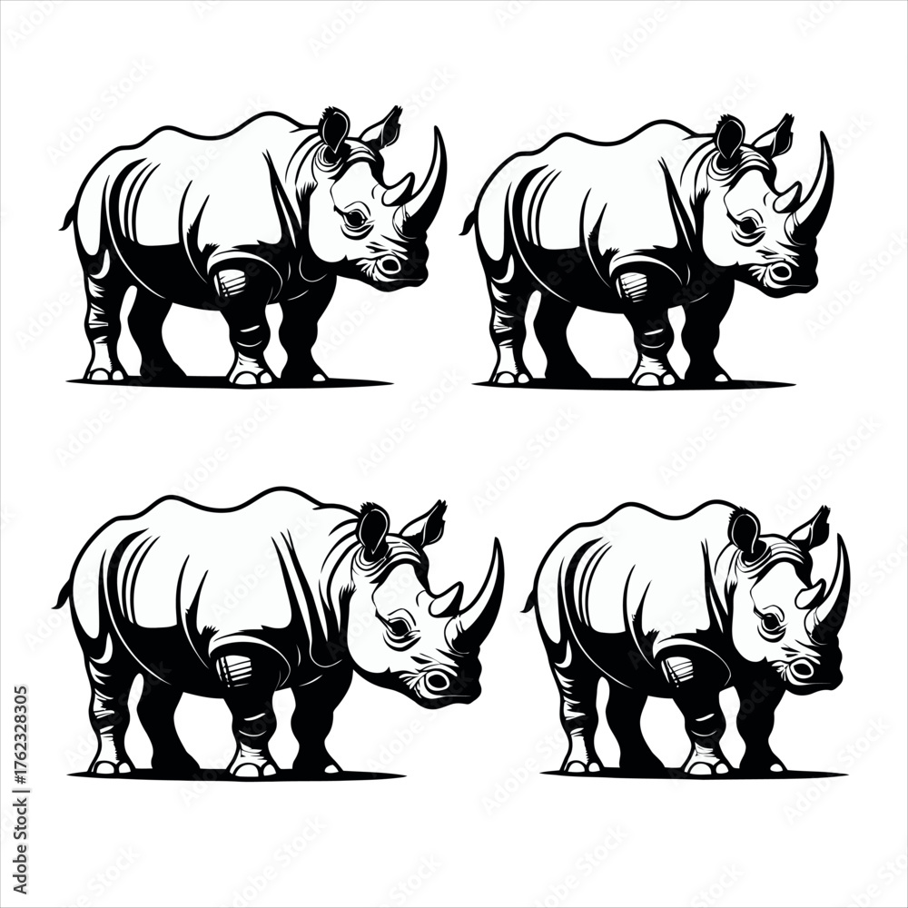 Obraz premium Vector art of four rhinoceros vector illustration for your design
