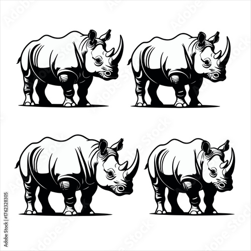 Vector art of four rhinoceros vector illustration for your design