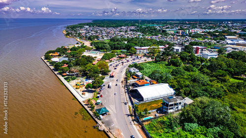 Riverside City Landscape Amazon River Mouth Macapá Amapa Seaside North Amazonian Waterfront Boats Scenic Fluvial Landscape Coast Brazil Nature Travel Tourism Regional Culture Navigation South America
