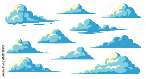 Cloudy sky collection: diverse cloud formations in blue.