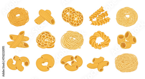 Pasta varieties: a colorful collection of italian noodles.