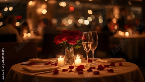 Dramatic candlelight dinner scene at night