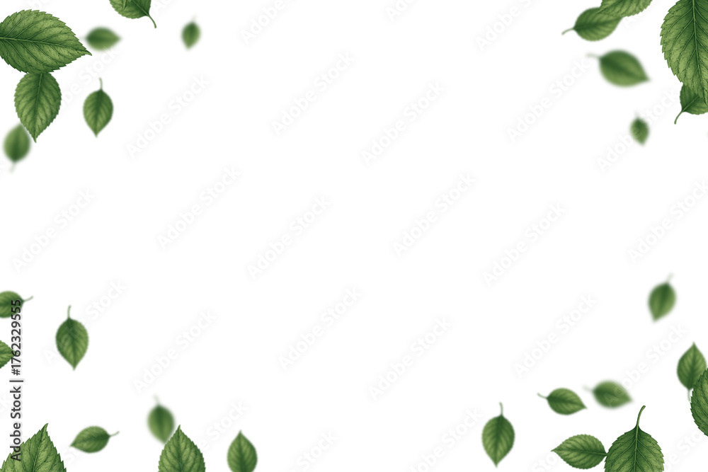Fototapeta premium Green leaf frame on white background