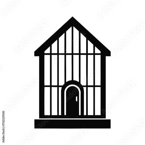 A Black and White Illustration of a Pet Bird Cage with a Door