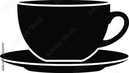 Black silhouette of a coffee cup and saucer on a white background vector
